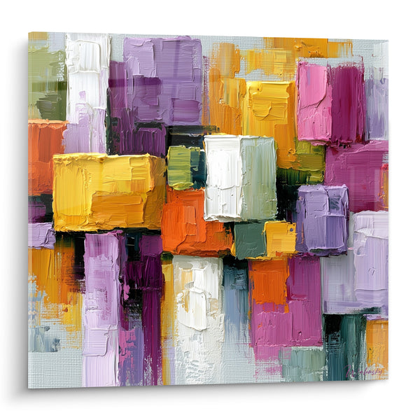 Tableau Blocs mauve et safran texturés - Mosaïque vibrante - Edition géometrique abstrait