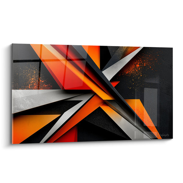 Tableau Lames croisées orange et anthracite - Collision énergique - Edition géometrique abstrait
