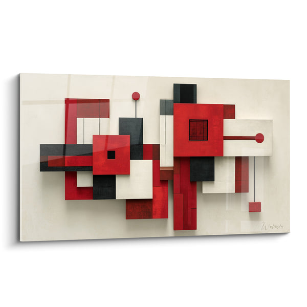 Tableau Compositions rouge et anthracite en relief - Architecture suspendue - Edition géometrique abstrait