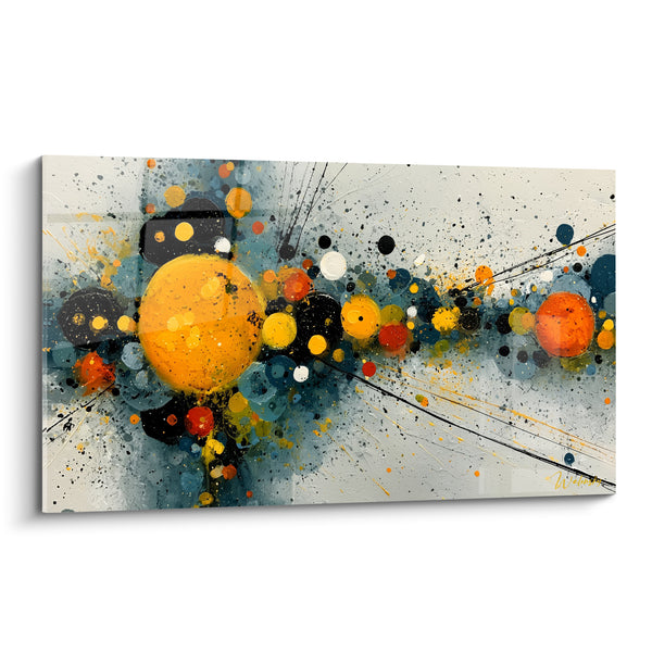 Tableau Sphères dorées et bleu pétrole éclatées - Ballet céleste - Edition géometrique abstrait