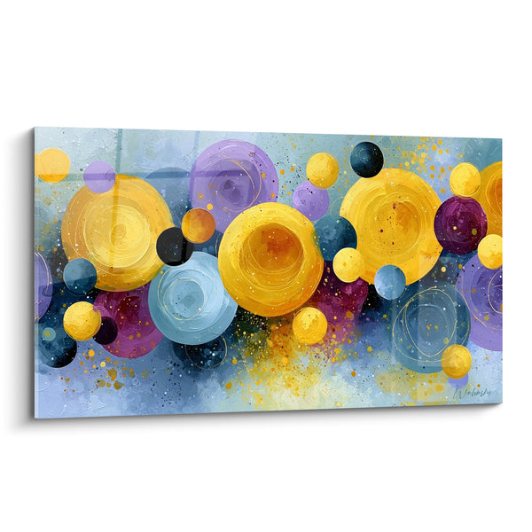 Tableau Sphères dorées et violettes en éclats - Envol de couleurs - Edition géometrique abstrait