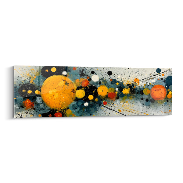Tableau Sphères jaune et bleu pétrole éclatées - Naissance stellaire - Edition géometrique abstrait