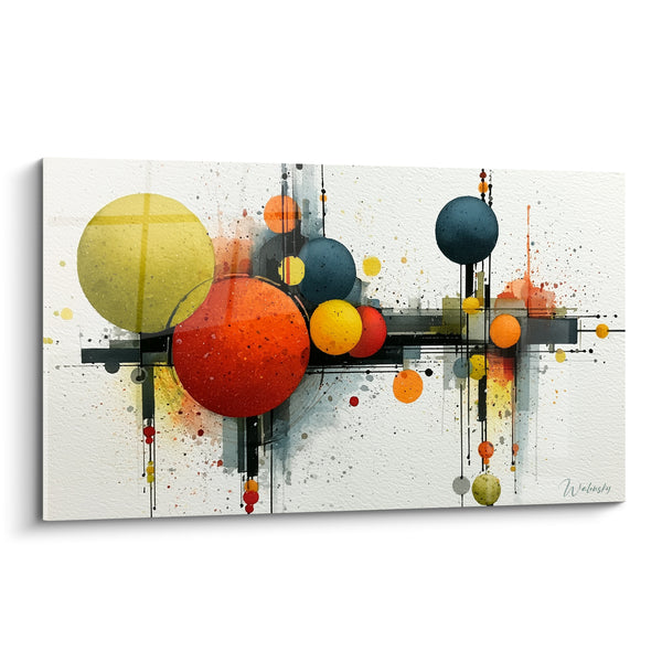Tableau Sphères orange et jaune aux éclaboussures d'encre - Ballet céleste - Edition géometrique abstrait