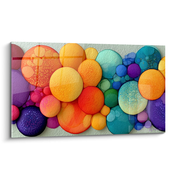 Tableau Sphères orange et turquoise texturées - Éclosion vitale - Edition géometrique abstrait