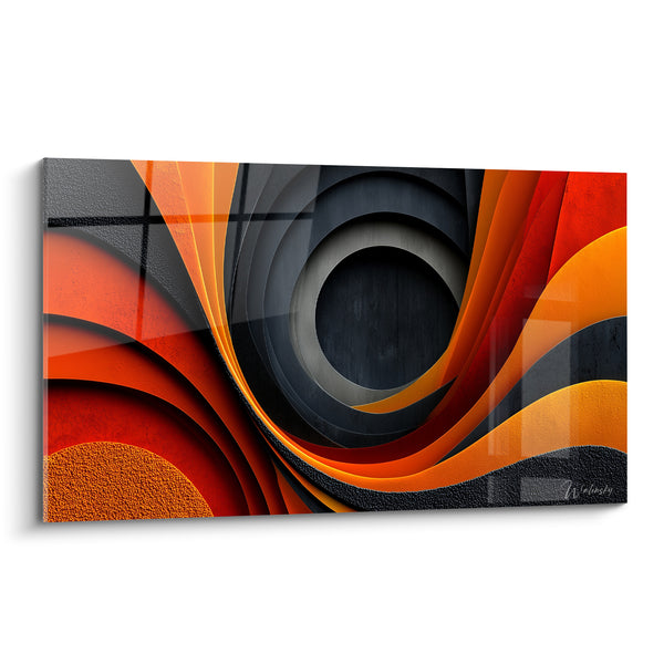Tableau Spirale anthracite et orange aux textures grainées - Tourbillon envoûtant - Edition géometrique abstrait