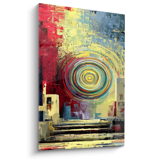 Tableau Spirale concentrique rouge et jaune - Vortex solaire - Edition géometrique abstrait