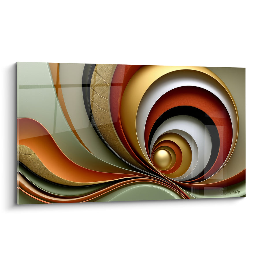 Tableau Spirale terracotta et vert sauge en volutes - Vortex hypnotique - Edition géometrique abstrait