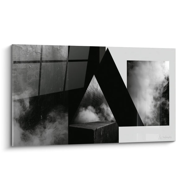 Tableau Triangle noir et fumée blanche - Souffle suspendu - Edition géometrique abstrait