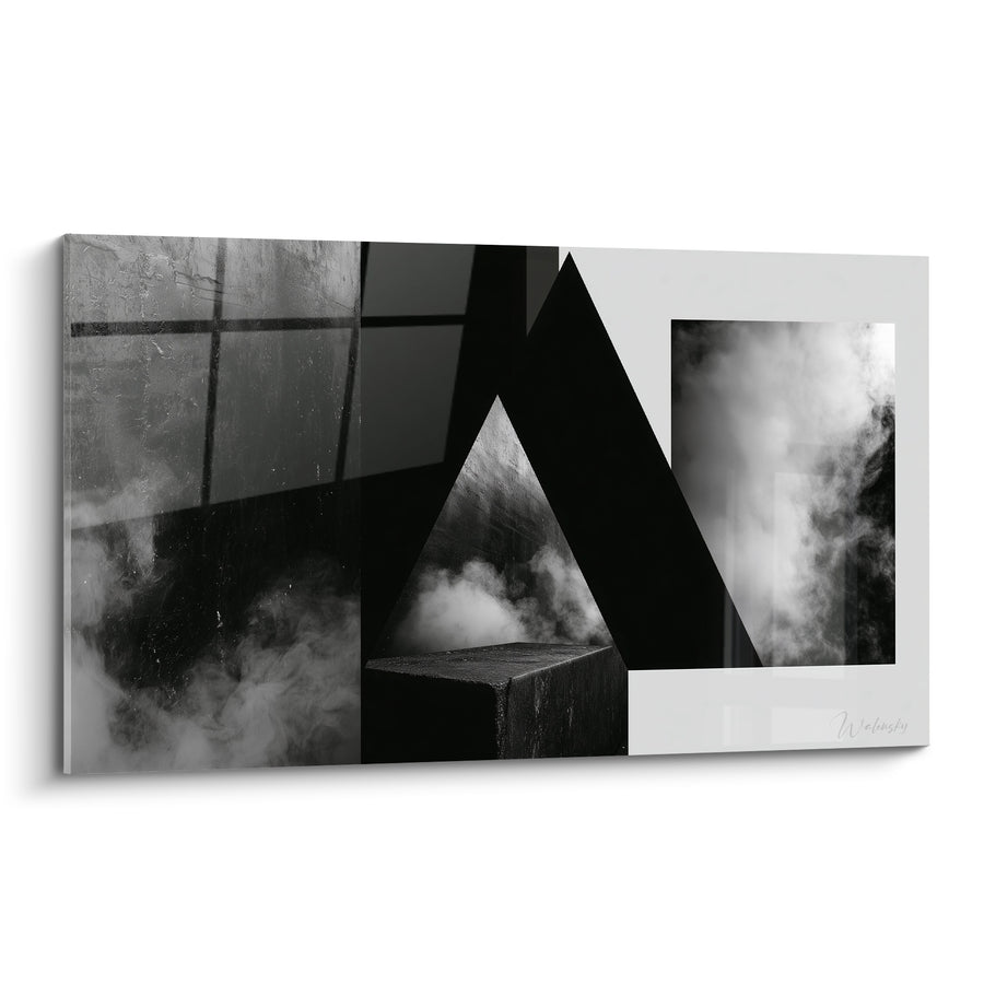 Tableau Triangle noir et fumée blanche - Souffle suspendu - Edition géometrique abstrait