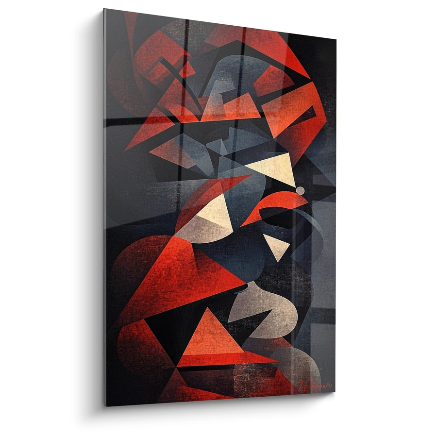 Tableau formes géométriques triangles - Symphonie rouge et bleue - édition géométrique abstrait