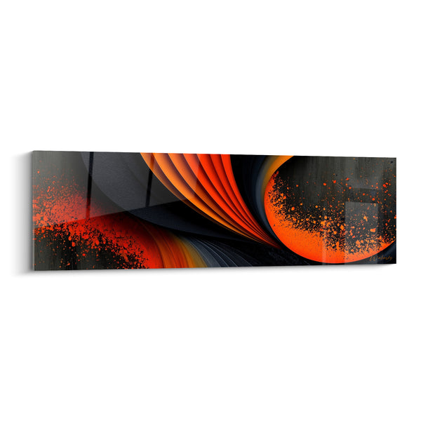 Tableau Vague de plis orange et anthracite - Onde incandescente - Edition géometrique abstrait