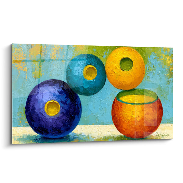 Tableau Vases sphériques bleu et orange - Éclat de couleurs vives - Edition géometrique abstrait