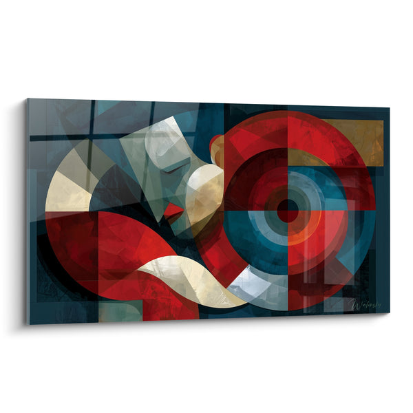 Tableau Visage cubiste rouge et bleu marine - Fragments intérieurs - Edition géometrique abstrait