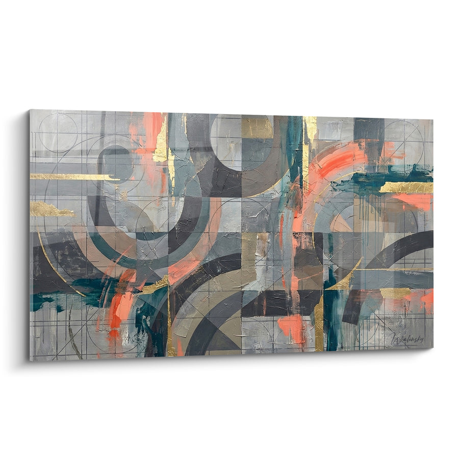 Tableau Cercles gris et corail entrelacés - Élan créatif - Edition géometrique