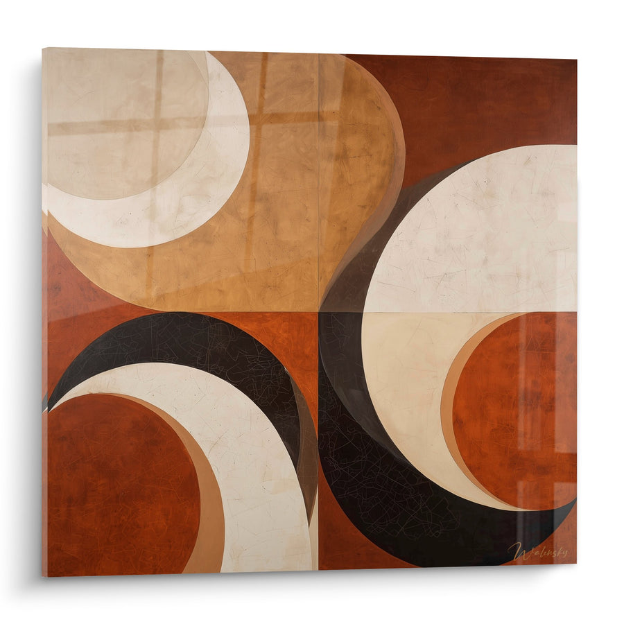 Tableau formes géométriques circulaires ocre noir et crème - Harmonie Abstraite - Edition Feng shui Nord-Est Terre