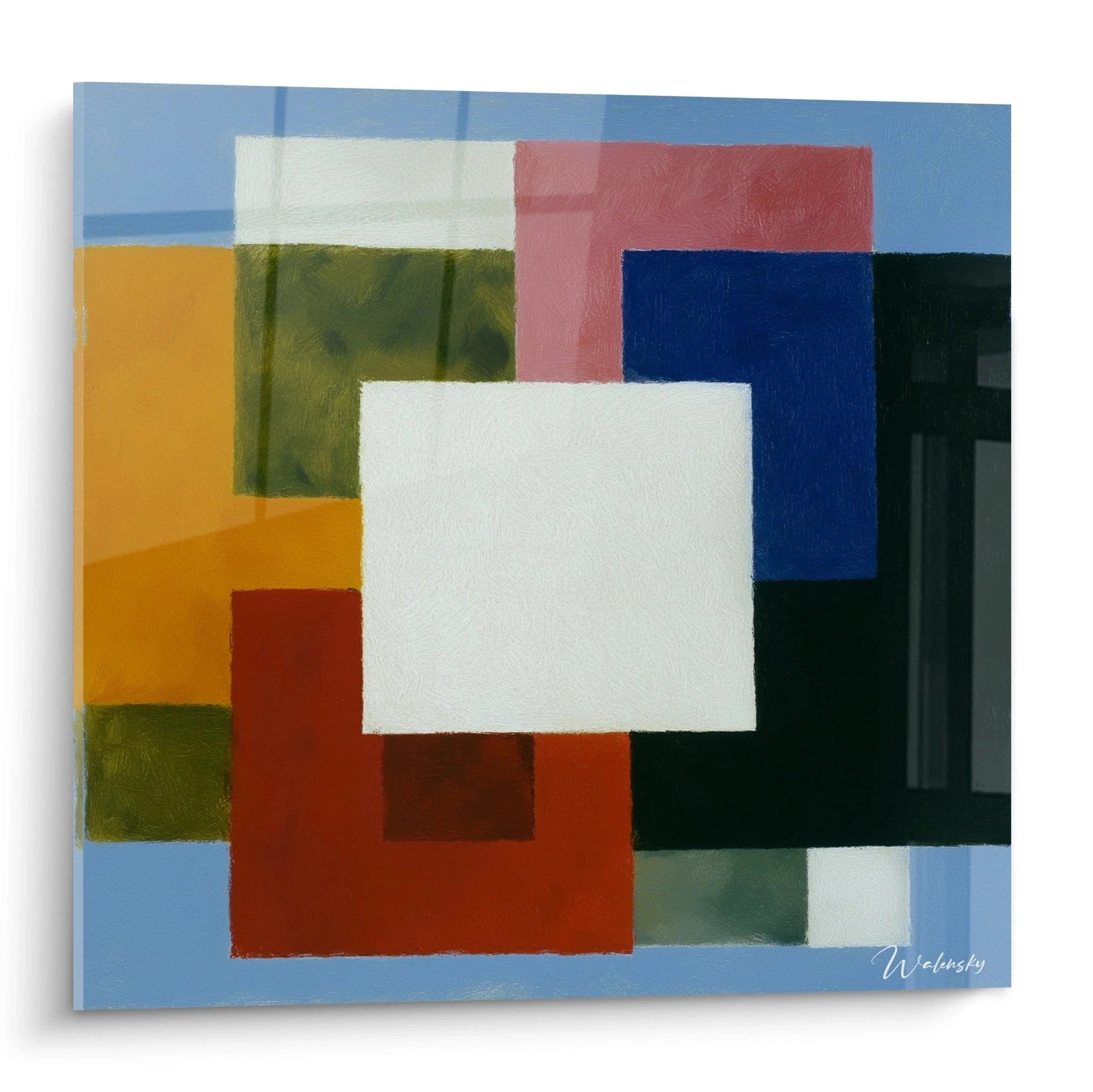 Tableau mural Walensky abstrait aux carrés et rectangles colorés superposés tableau géométrique constructivisme