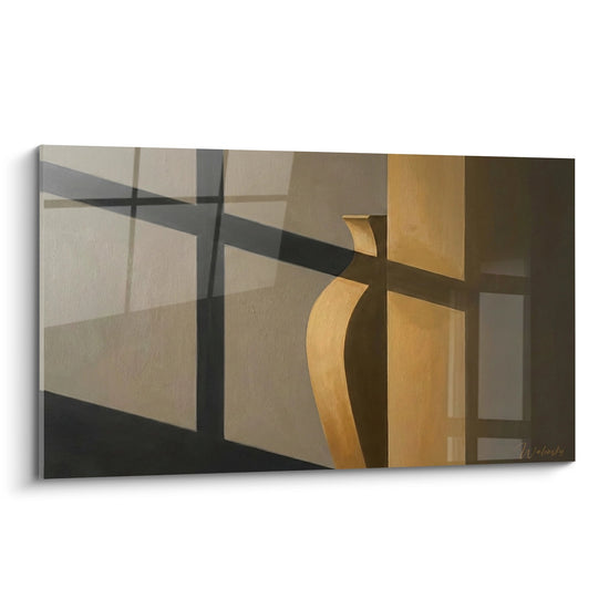 Schilderij Geometrische Vormen Oker en Grijs - Modern Evenwicht - Japandi Editie