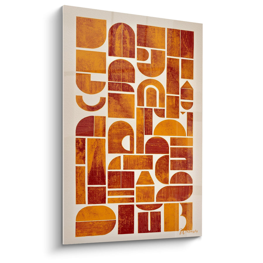 Tableau formes géométriques oranges et rouges - Mosaïque abstraite - Edition Feng shui Centre Terre