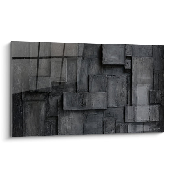 Abstract Wanddecoratie Geometrische Compositie Grijs Anthraciet in Reliëf - Metalen Dieptes - Feng Shui Noordoost Metaal Editie