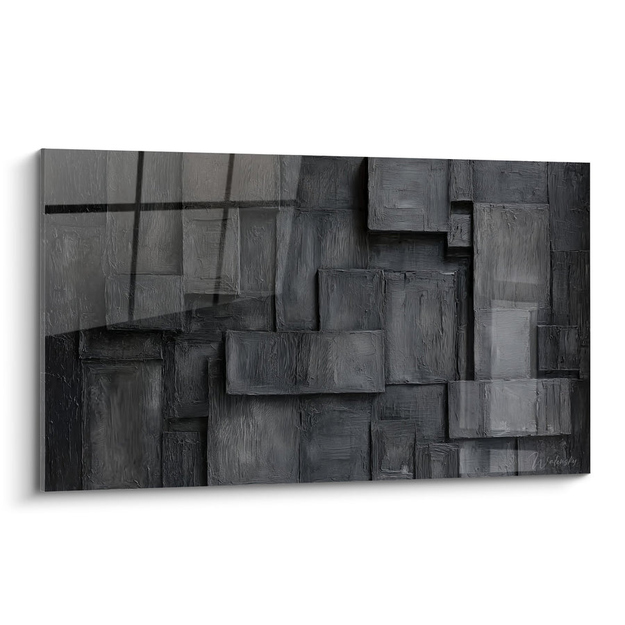 Obraz Kompozycja Geometryczna Szaro-Antracytowa w Reliefie - Głębie Metaliczne - Edycja Feng Shui Północno-Zachodni Metal