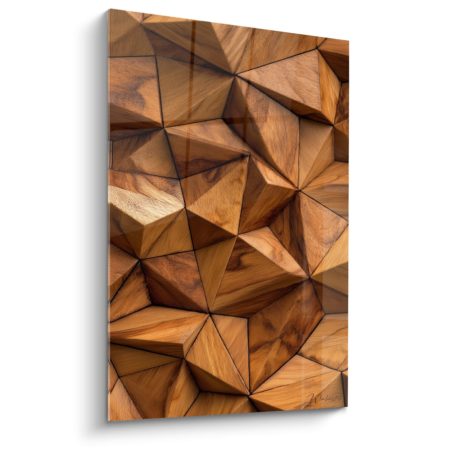 Obraz Motywów Geometrycznych Trójkątnych z Drewna Naturalnego - Rzeźbiona Harmonia - Edycja Feng Shui Wschód Drewno