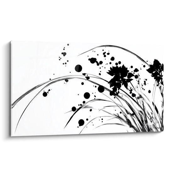 Tableau tacheté noir et blanc de Walensky avec des motifs floraux artistiques et abstraits