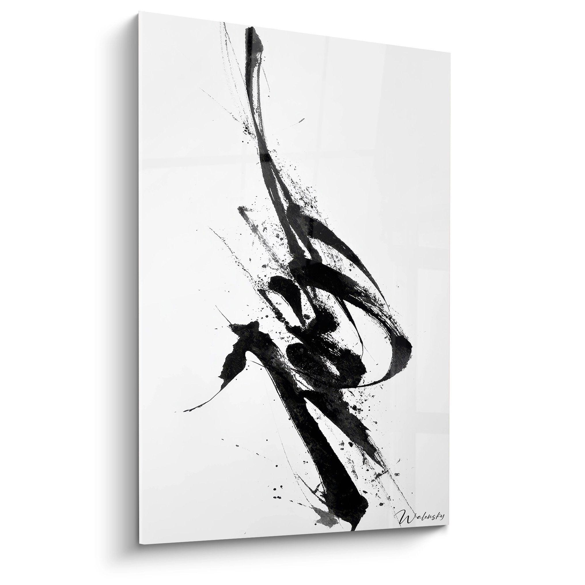 Tableau mural geste calligraphique noir sur fond blanc art abstrait moderne décoration zen