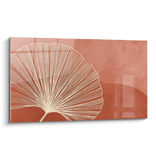 Cuadro Hoja de Ginkgo Dorada sobre Fondo Terracota - Armonía Vegetal - Edición Feng Shui Suroeste Tierra