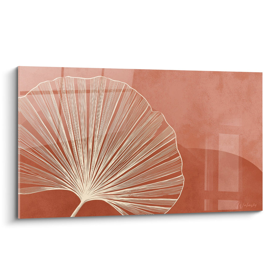 Tableau Feuille de Ginkgo Dorée sur Fond Terracotta - Harmonie Végétale - Edition Feng shui Sud-Ouest Terre