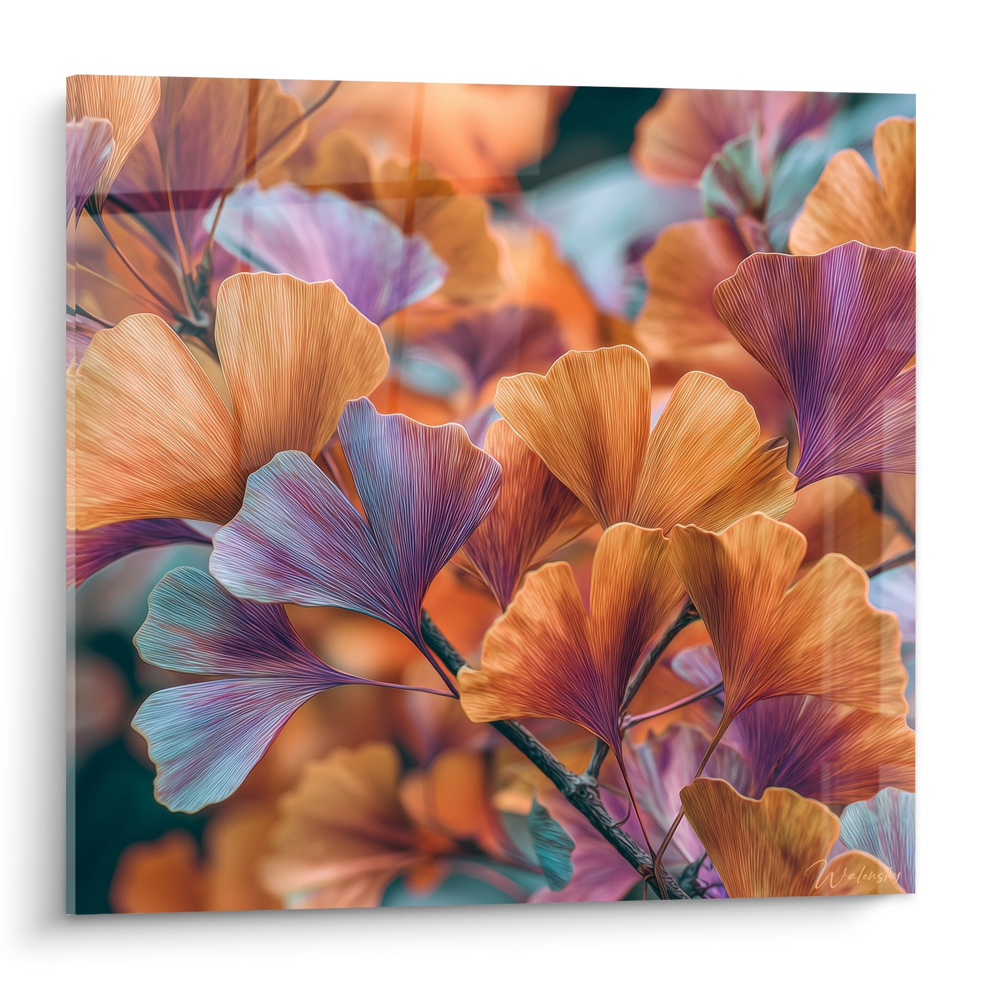 Wandbild Ginkgo-Blätter orange violett moderne Wanddekoration