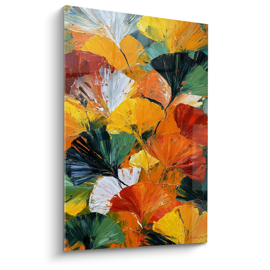 Tableau Feuilles de Ginkgo Multicolores Texture Empâtée - Éventail Chromatique - Edition Ginkgo