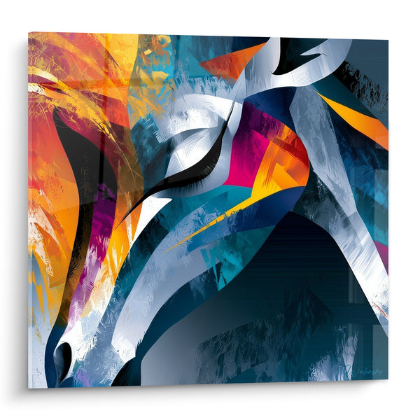 Tableau Girafe abstraite bleu et orange éclatée - Fragments de savane - Edition Girafe