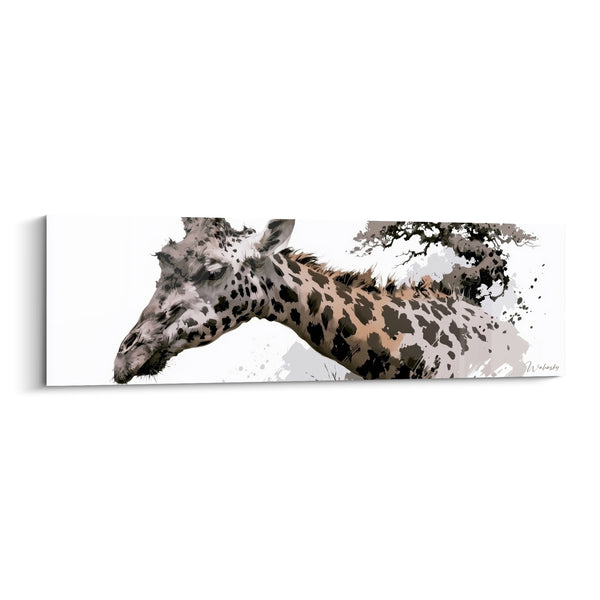 Tableau Girafe tête baissée fond blanc - Pause dans la savane - Edition Girafe