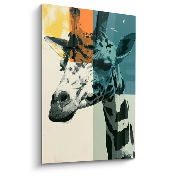 Tableau Girafe bicolore aux blocs orange et bleu - Double regard - Edition Girafe