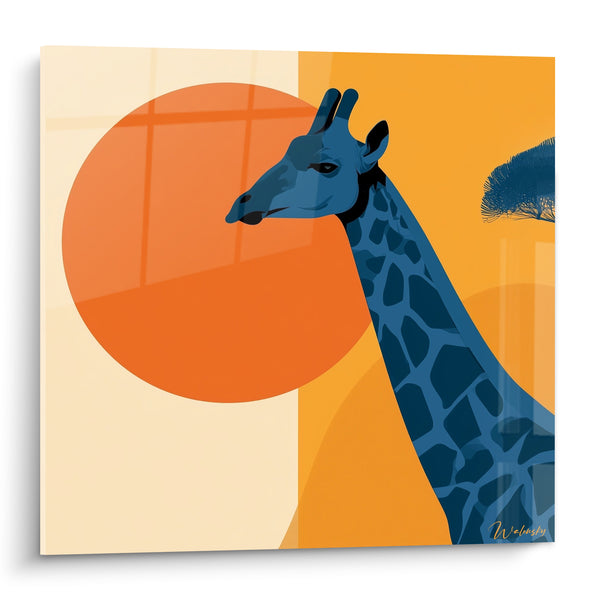 Tableau Girafe bleu nuit et disque orange - Aube sur la savane - Edition Girafe