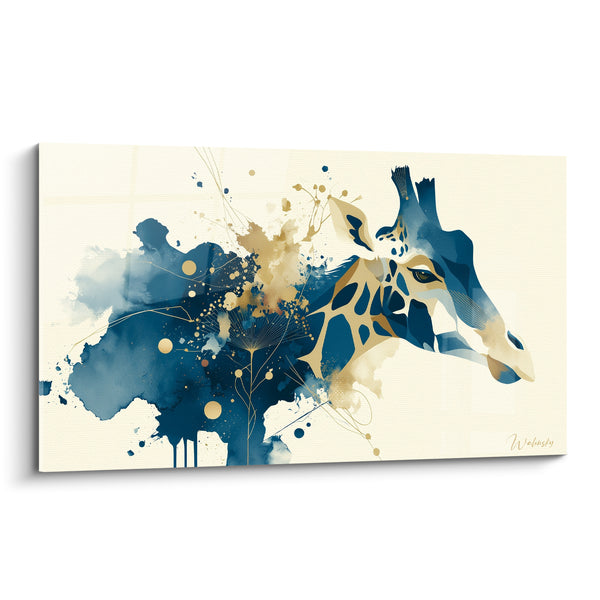 Tableau Girafe bleu marine et doré éclaboussée - Souvenir de savane - Edition Girafe