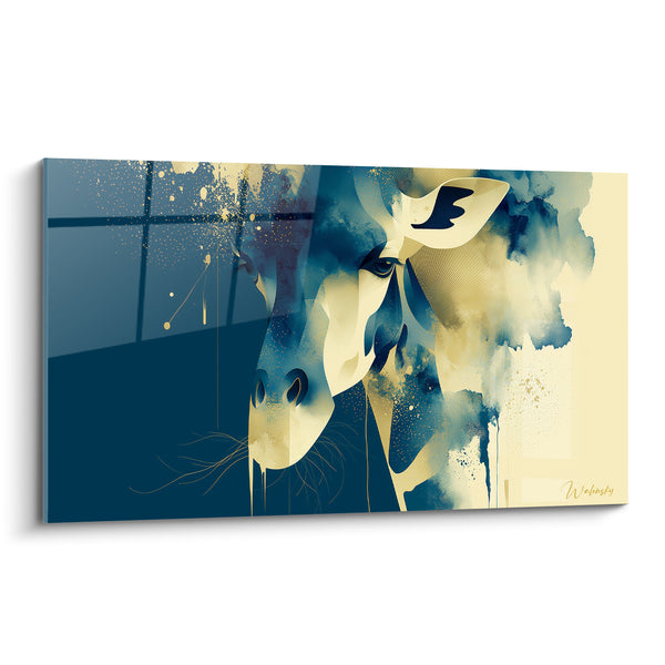 Tableau Girafe bleu marine et ivoire aux longs vibrisses - Museau aux moustaches fines - Edition Girafe