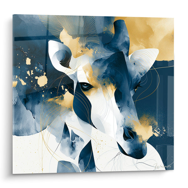 Tableau Girafe bleu marine et doré éclaboussé - Mémoire de savane - Edition Girafe