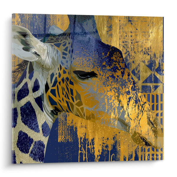 Tableau Girafe bleu marine et doré graphique - Éclat de savane - Edition Girafe