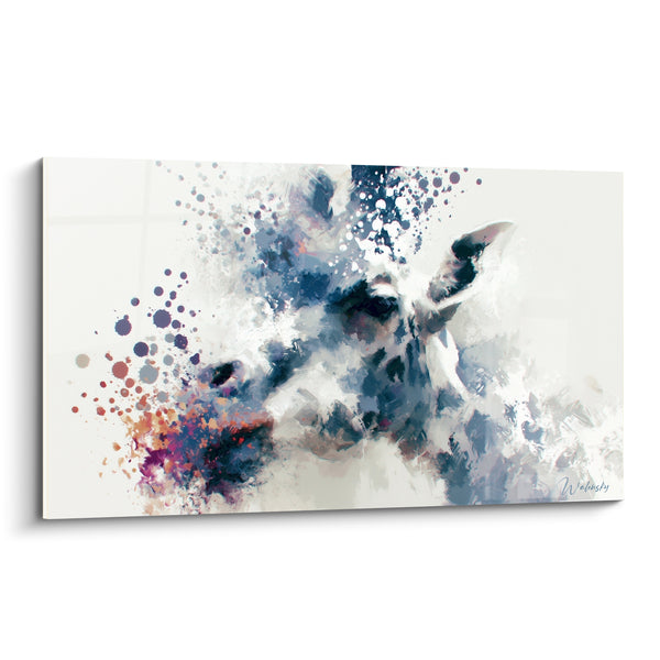 Tableau Girafe éclaboussures bleu marine et corail - Apparition éclatée - Edition Girafe