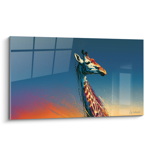Tableau Girafe bleu marine et orange éclaboussée - Éveil du crépuscule - Edition Girafe