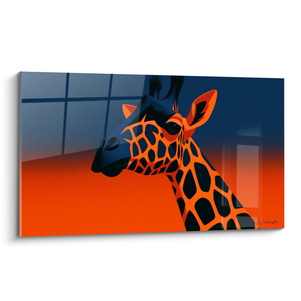 Tableau Girafe silhouette bleu marine et orange - Veille nocturne - Edition Girafe