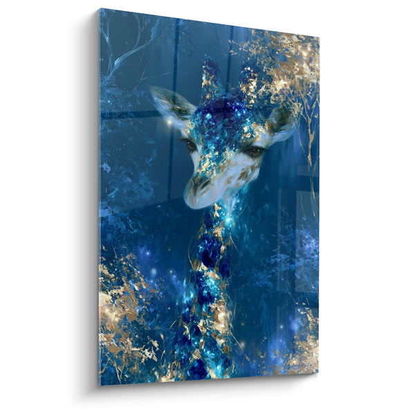 Tableau Girafeau bleu nuit et doré scintillant - Songe nocturne - Edition Girafe