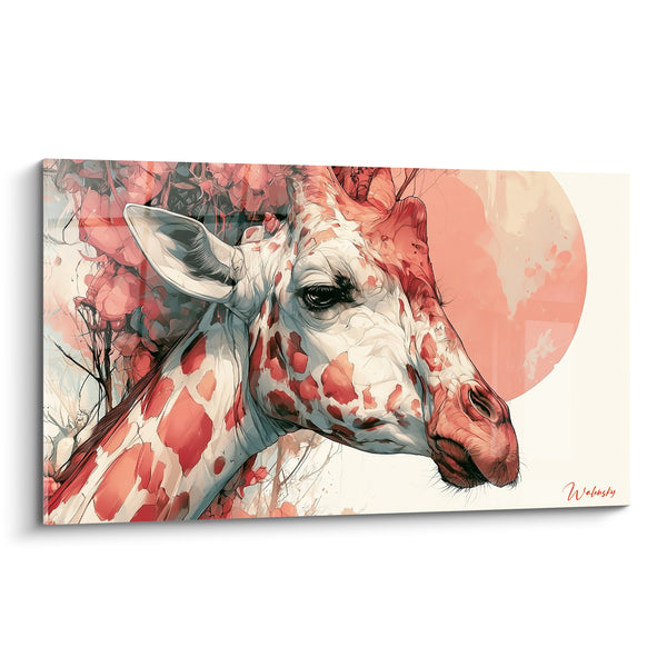 Tableau Girafe corail et rose aquarelle - Douceur au levant - Edition Girafe
