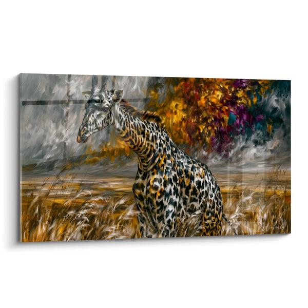 Tableau Girafe dorée aux herbes sauvages - Instant suspendu - Edition Girafe
