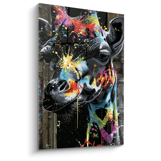 Tableau Girafe noire aux éclaboussures multicolores - Éclaboussure urbaine - Edition Girafe