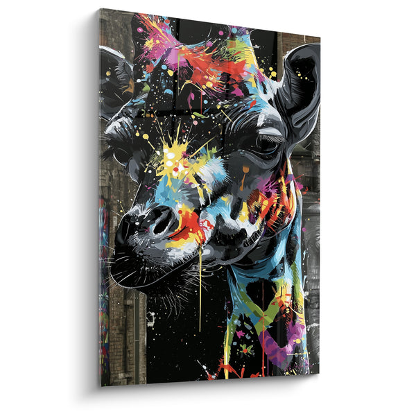 Tableau Girafe noire aux éclaboussures multicolores - Éclaboussure urbaine - Edition Girafe