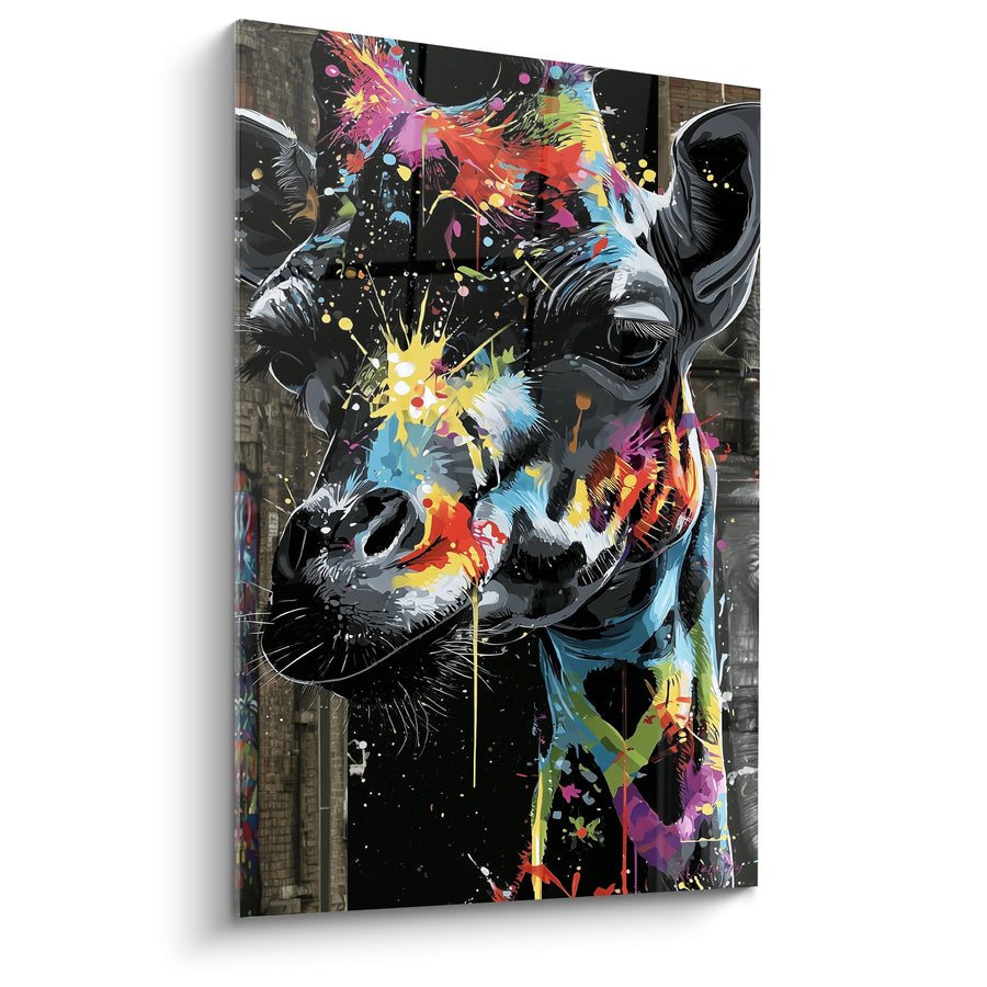 Tableau Girafe noire aux éclaboussures multicolores - Éclaboussure urbaine - Edition Girafe