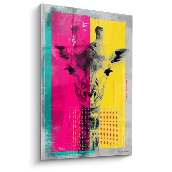 Tableau Girafe rose et jaune façon sérigraphie - Choc électrique - Edition Girafe