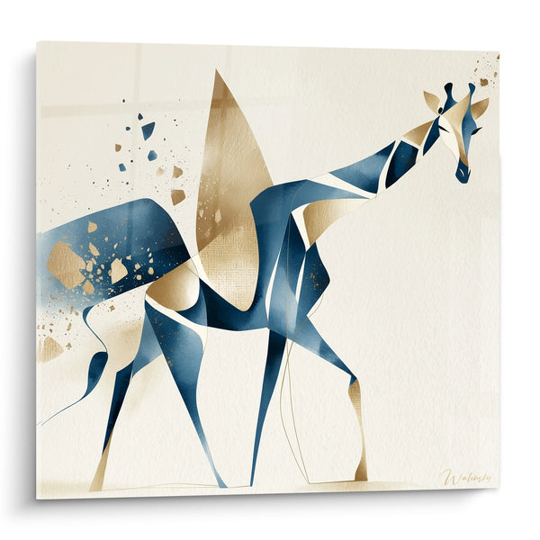 Tableau Girafe géométrique bleu marine et doré - Fragments dorés - Edition Girafe